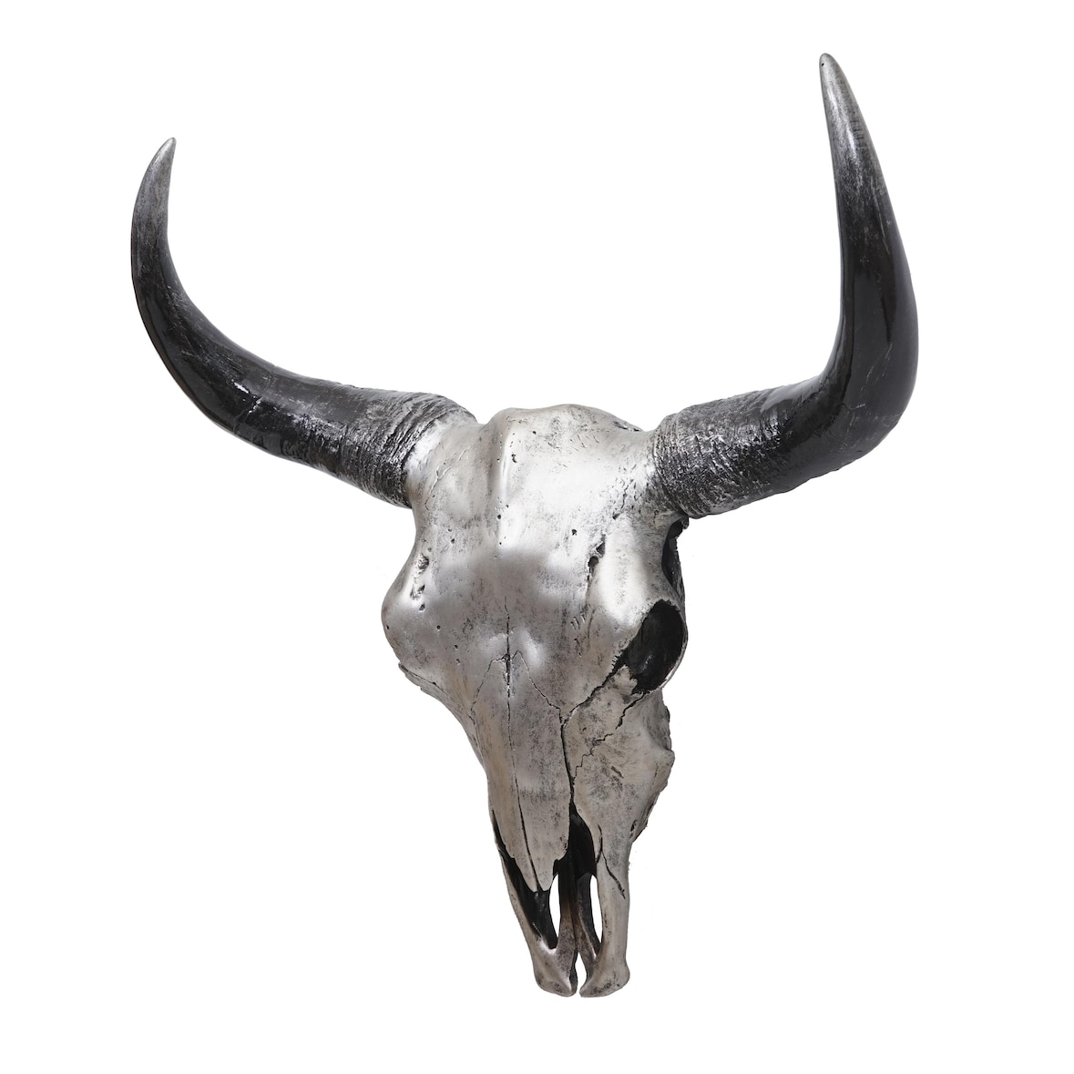 Deko-Totenkopf 45cm HWC-T454, Trophäe Longhorn-Bullenkopf aus Polyresin gefertigt, Indoor/Outdoor ~ Farbe silber