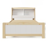 thumbnail of Stauraumbett 90x200 cm mit integriertem Bücherregal Taschenfederkernmatratze Holz Konstruktion niedriger Fußteil modernes Design Grau Weiß