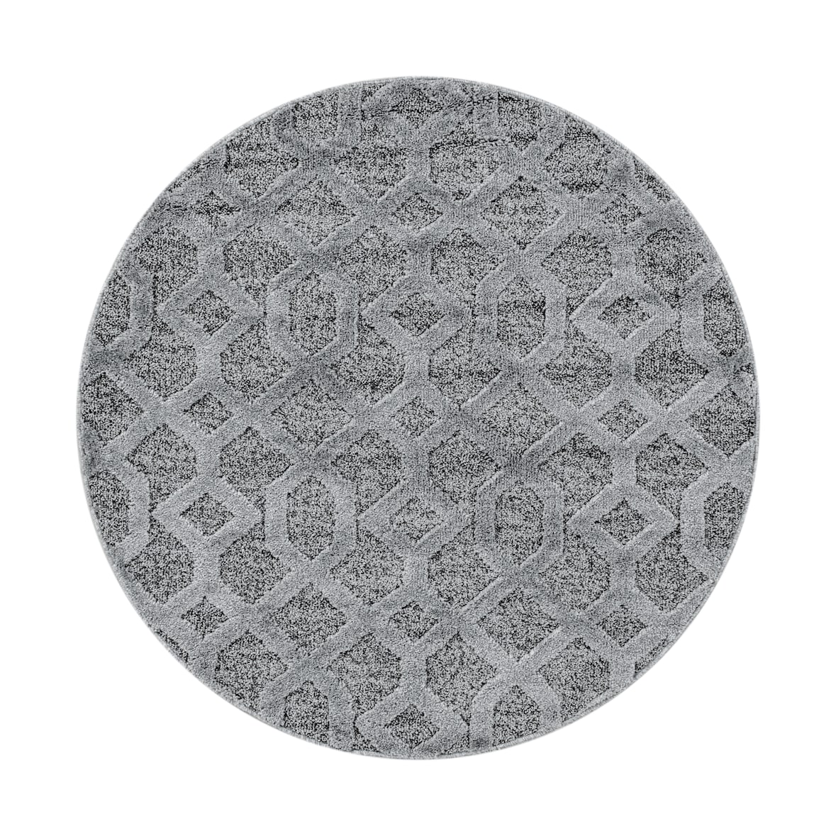 Teppich Wohnzimmer 3D Geometrisch Modern Waschbar Strapazierfähig Esszimmer OEKO-TEX Rund Grau 80x80 cm Gekettelt – GENF von Kadima Design