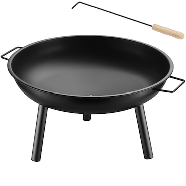 TECTAKE Braseiro de aço com atiçador, 2 pegas, drenagem, resistente ao calor, preto 66,5 x 57,5 x 29,5 cm