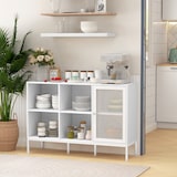 thumbnail of Aparador de Cocina Aparador Blanco con Puerta de Malla 4 Compartimentos Abiertos y Estante Ajustable para Sala de Estar Comedor 120x37x81,5 cm