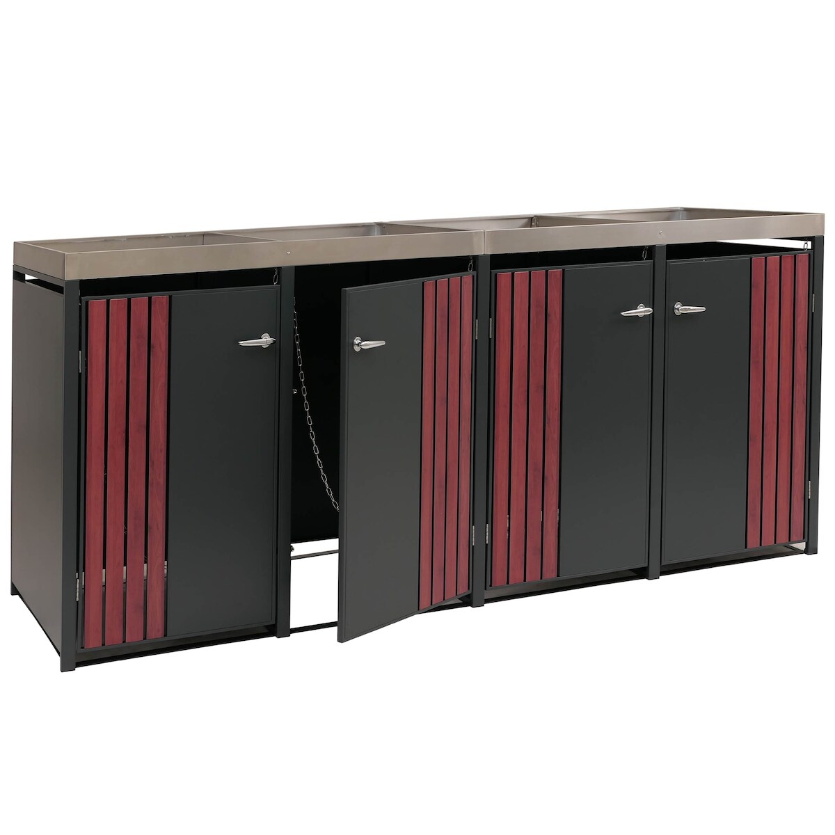 Proregal 4er-Mülltonnenverkleidung mit Pflanzkasten | HxBxT 125x260x84 cm | Anthrazit Holzoptik dunkel | Mülltonne 95kg
