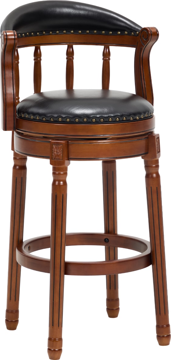 Barhocker 1 Stück aus Echtleder und Holz in Schwarz/Elfenbein-Weiß, 360° drehbar, Sitzhöhe 74,9 cm