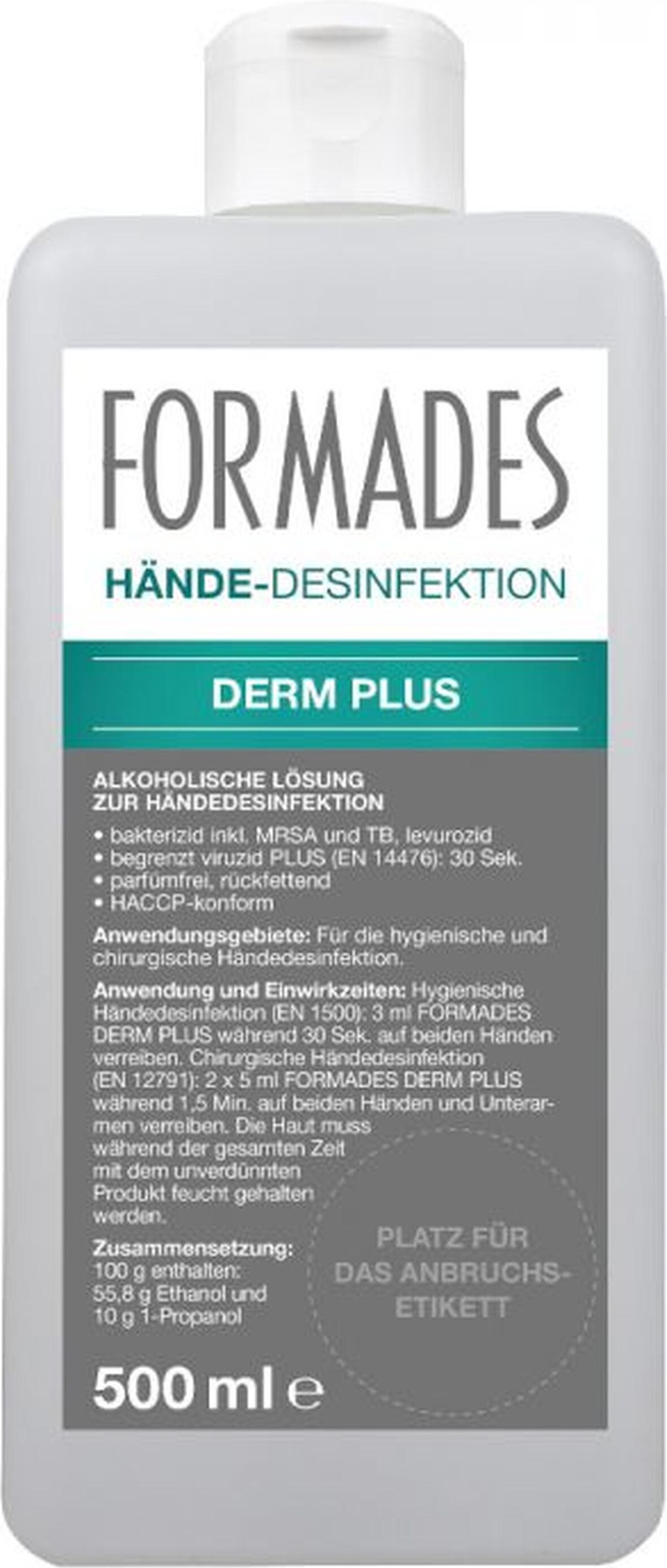 FORMADES Händedesinfektion Derm Plus - 10 x 500 ml - Euroflaschen