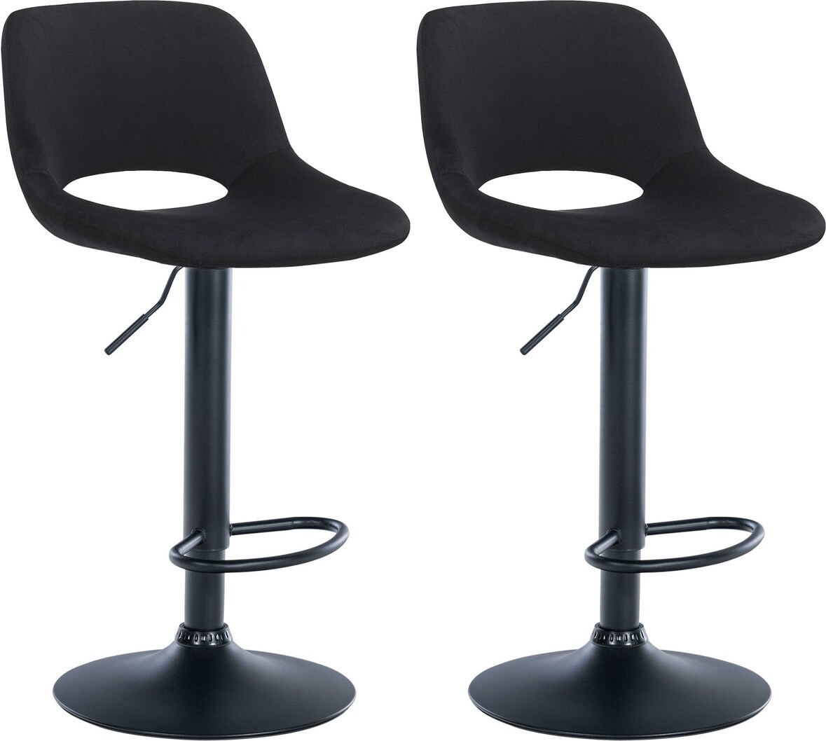 Décoshop26 - Barhocker 2 Hochstühle mit Fußstützen in schwarzem Samt schwarzes Metallgestell 10_0004085