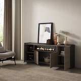 thumbnail of Dressoir, Opbergkast, Buffetkast, Sideboard, 207x80x37 cm, 4 Deuren, Elektrische haard, Moderne stijl, Donkere eik en Zwart