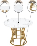 thumbnail of Essgruppe 5 teilig rund 100x100x75 cm mit 4 Samtstühlen Grün Tisch Weiß Marmoroptik MDF Metallgestell Gold modern für Küche und Essbereich
