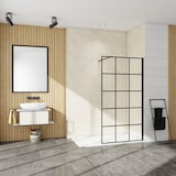 thumbnail of AICA Walkin Mampara Panel de ducha serigrafiada de celosía cuadrada Vidrio Antical 8mm con Barra1 90cm Perfil Negro Mate (88-90)x200cm