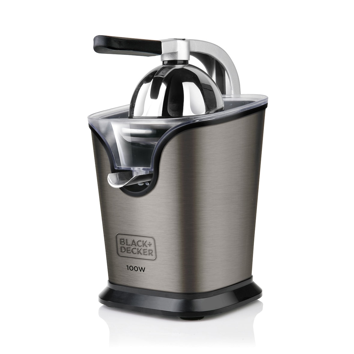 BLACK+DECKER BXCJ100E Exprimidor eléctrico de palanca de 100W con depósito de 0.25L, 2 conos, filtro regulador de pulpa