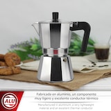 thumbnail of MAGEFESA KENIA Cafetera Italiana Plateada de 9 Tazas, Cuerpo en Aluminio Esmaltado y Mango de Baquelita, Apta en Todas las Cocinas Excepto Inducción