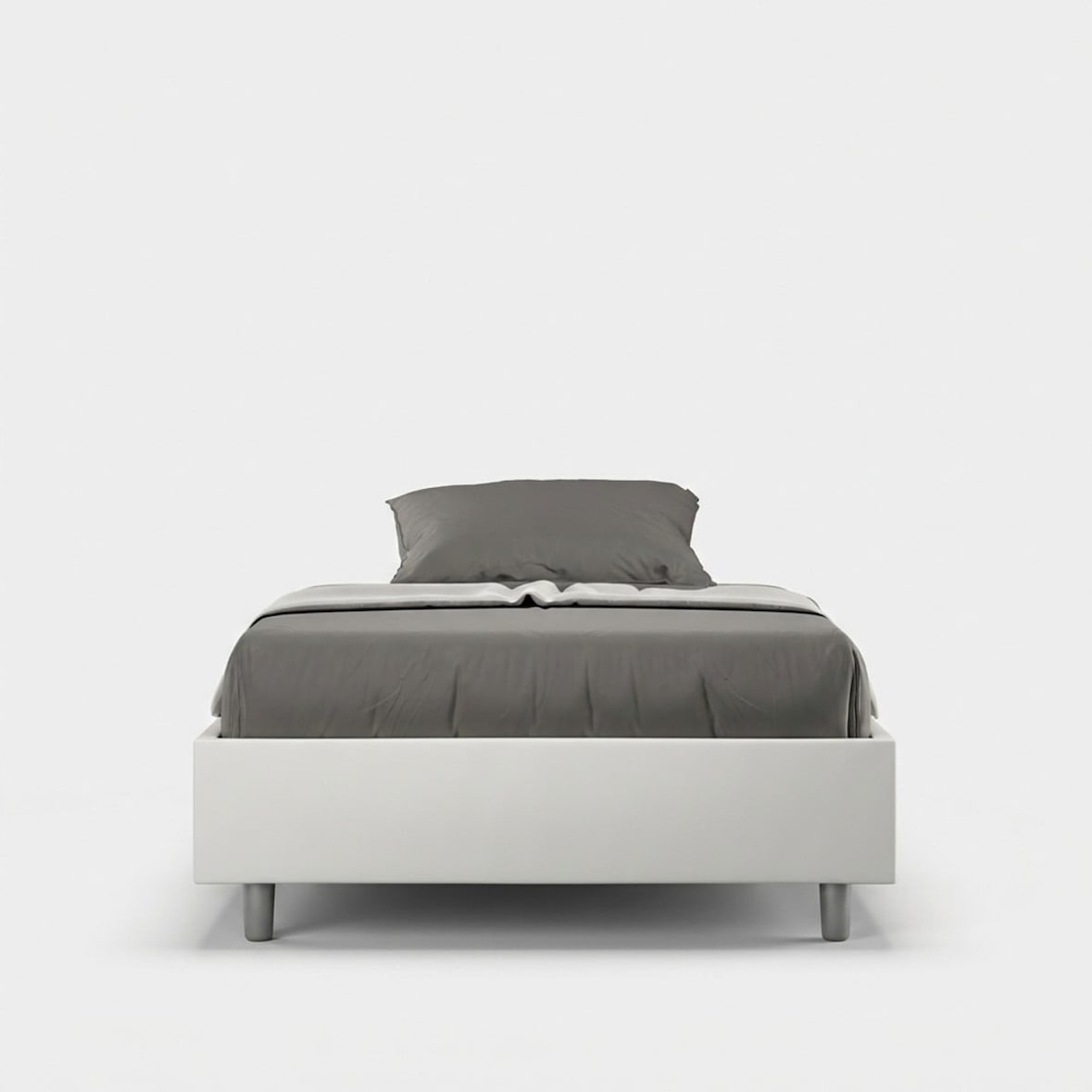 Französisches Doppelbett mit gepolstertem Behälter 140x190, weißem Azelia-Kunstleder