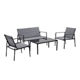 thumbnail of aro Outdoor loungeset, 4-delig, staal/synthetische stof, 2 enkele fauteuils, 1 2-zitsbank, 1 salontafel, zwart/grijs