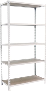 thumbnail of SimonRack Estantería Metálica, 2000x1200x500 mm, 5 Alturas, Bandeja Madera, 200 kg de Punto Flexión, Blanco/Madera - Maderclick