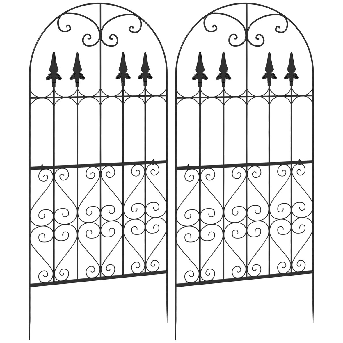 Conjunto de 2 Treliças de Jardim Suportes para Trepadeiras com Estrutura de Aço para Plantas Terraço 55x128 cm Preto