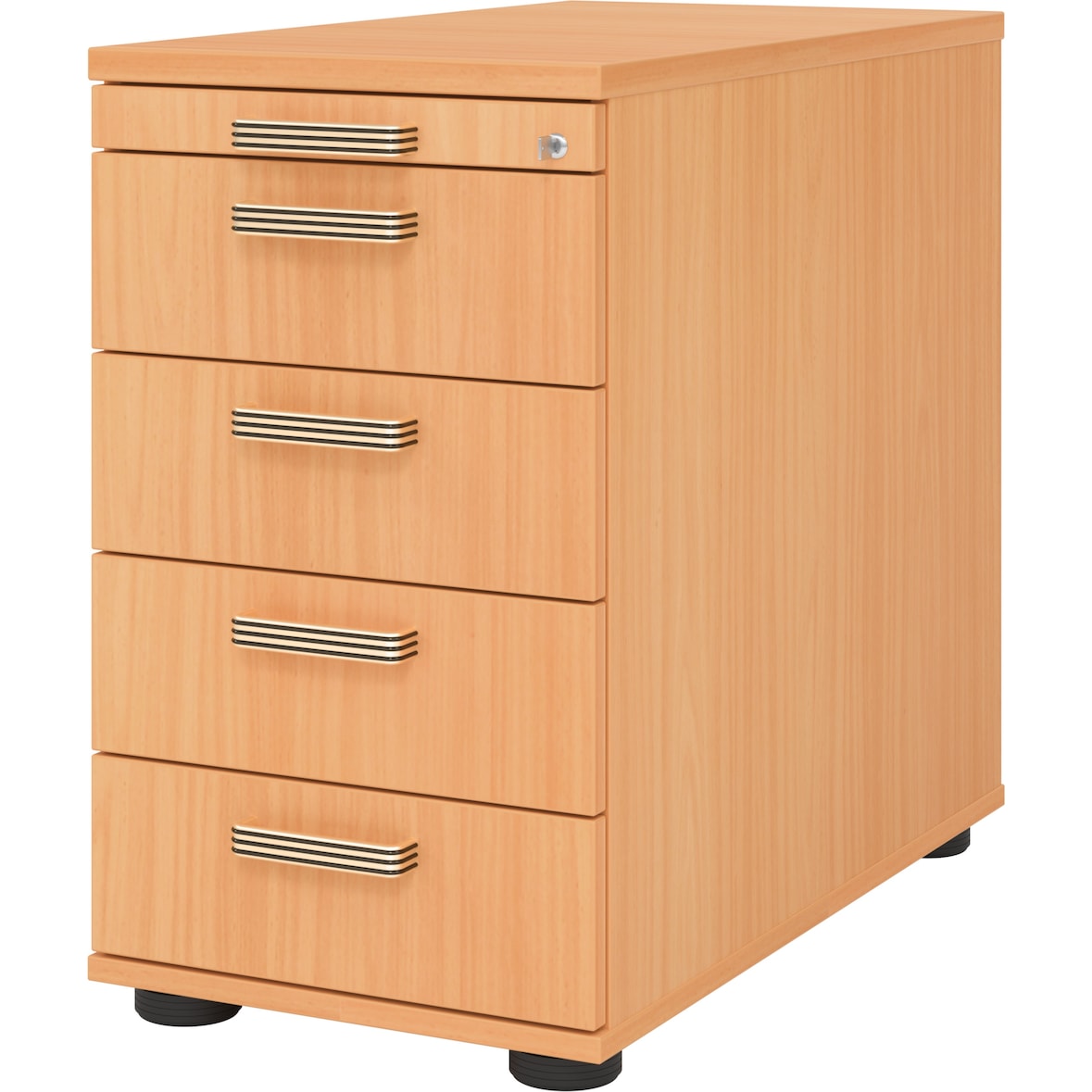 bümö Schreibtisch Schrank abschließbar, Schubladenschrank Holz in Buche, Container mit Schubladen - Schubladen Schrank Büro, Schreibtisch Container
