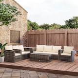 thumbnail of Outsunny Conjunto de Muebles de Jardín de Ratán 6 Piezas Sofá Doble Sofá de 3 Plazas 2 Sillones Individuales 2 Mesas Auxiliares con Almacenamiento