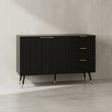 thumbnail of Sideboard 120x80x40 cm Anrichte Schwarz mit Eiche-Dekor, Kommode mit Türen und Schubladen, Kommodenschrank Flurschrank Modern, Standschrank