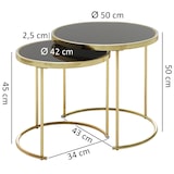 thumbnail of 2er-Set Satztische mit Hochglanz Metallgestell und schwarzem Glas, 50/42 cm - Stilvolles Design mit sicherem Stand. 50x50x50 cm | Kadima Design