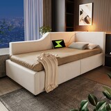 thumbnail of Komfortables Sofa-Bett Samtstoff mit Stauraum Hydraulik Lattenrost Leselampe USB-C Modernes Tagesbett Wohnzimmer 90x190 cm Beige