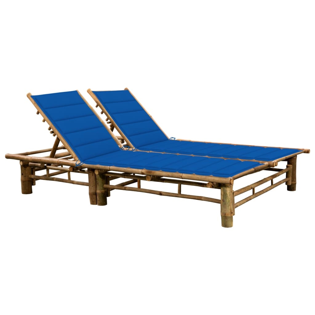 Helloshop26 - Transat chaise longue bain de soleil lit de jardin terrasse meuble d'extérieur pour 2 personnes avec coussins bambou 02_0012909