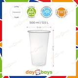 thumbnail of DayBays 800 Stk. Trinkbecher 500ml Ø9cm Plastikbecher mit Eichstrich bei 0,5L transparent PP