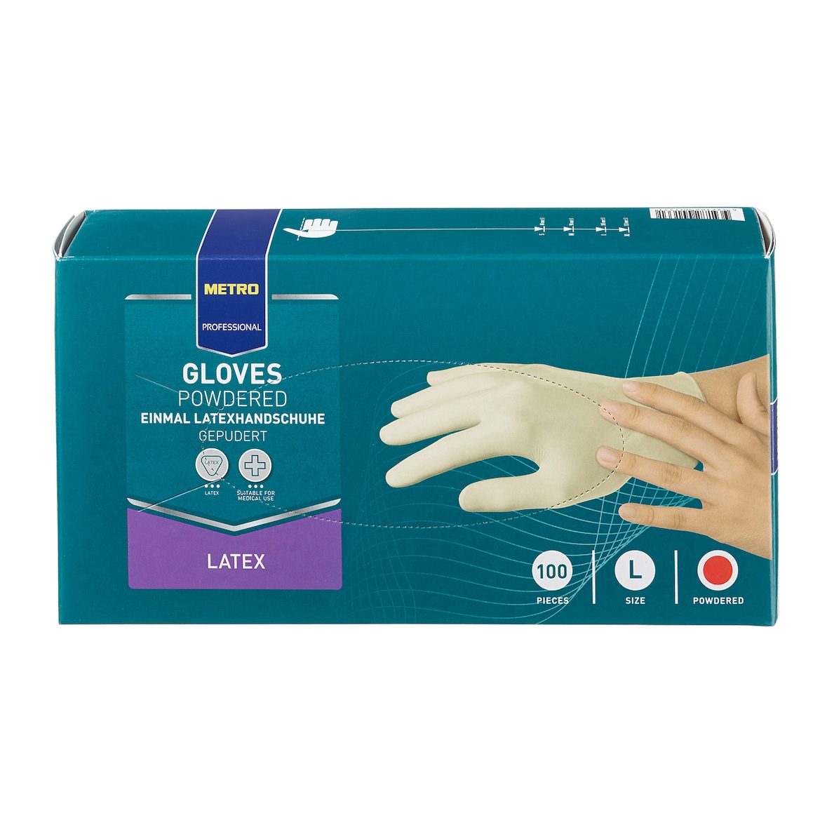 METRO Professional Guantes desechables, látex, empolvados, talla L, blanco, 100 unidades