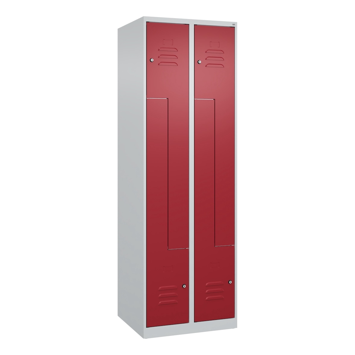 C+P Z-Spind Classic PLUS bodenstehend, 4 Abteile, HxBxT 185x60x50cm, Zylinderschloss, Hellgrau/Rubinrot von PROREGAL