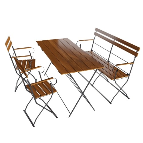 Biergarten Set Sitzgruppe Biergartenmöbel Armlehne Bank Stuhl Tisch 120x60 4tlg.