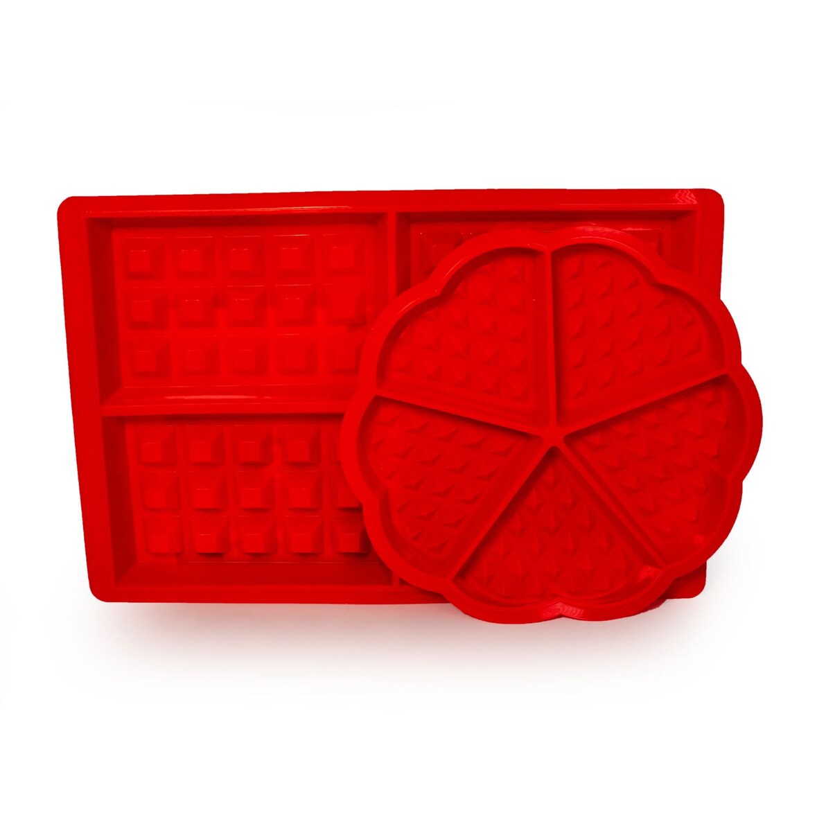 Intirilife 2er Waffelformen Set Backformen in runder Herzformen und Rechtecke aus Silikon in Rot - 28 x 18.5 x 1.5 cm & 16.8 x 1.5 cm