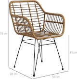 thumbnail of Esszimmerstuhl 2er Set 56x60x79 cm Natur+Schwarz mit Polyrattan Sitzschale Armlehnen Stahlbeinen rutschfesten Fußkappen ergonomisch