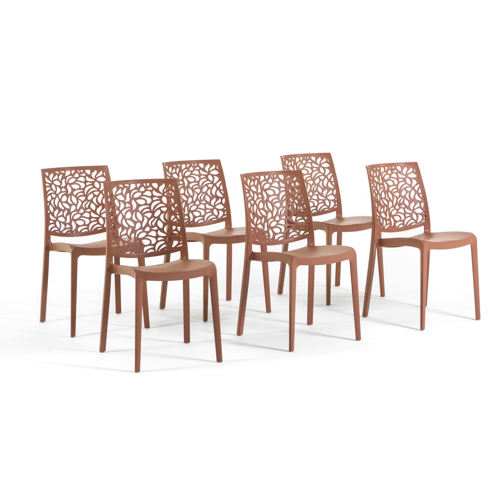 Lot de 6 chaises en polypropylène, empilables, pour extérieur et jardin, bar et restaurant, cuisine au design moderne – Anna/Mocha Mousse