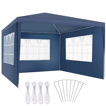 tectake Pavilhão 3x3 m BARINAS com 3 laterais, repelente à água 300 x 300 x 250 cm Azul