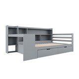 thumbnail of Multifunktionales Schlafsofa-Bett mit Schreibtisch aus Massivholz 90x200cm grau–Platzsparend mit Steckdose, Regalen & Schubladen für Wohnung