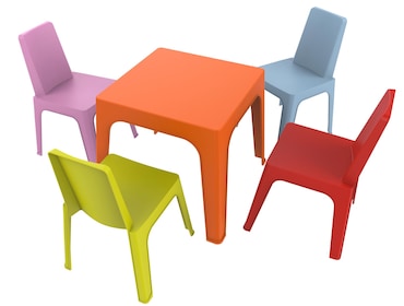 garbar JULIETA Cadeira-Mesa Crianças Interior, Exterior Set 4+1 Azul Celeste/Rosa/Vermelho/Laranja/Verde Limão