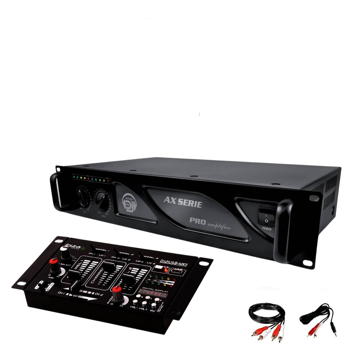 Amplificateur sono 2 x 1500W MY DEEJAY AX-3000 MyDj + Table de mixage DJ21 4 voies 7 entrées + USB
