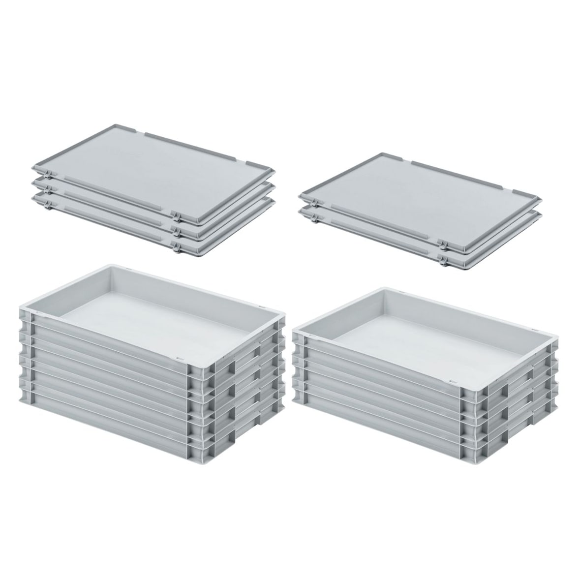 PROREGAL 5x Eurobehälter mit geschlossenem Griff und Scharnierdeckel | HxBxT 7,5x40x60cm | 15 Liter | Grau | Eurobox