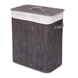 thumbnail of Wäschekorb HWC-C21, Laundry Wäschebox Wäschesammler Wäschebehälter, Bambus 2 Fächer 63x55x34cm 100l ~ dunkelgrau