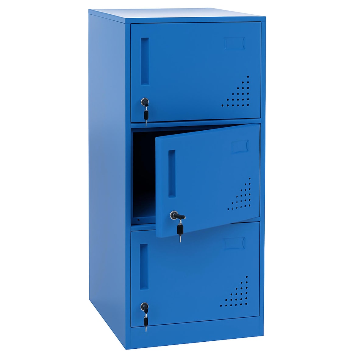 Spind HWC-P63, Schließfach Wertfachschrank Schließfachschrank 3 Türen, 90x38x45cm Stahl ~ blau
