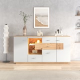 thumbnail of Merax Modernes Sideboard-Schrank mit viel Stauraum, mit LED-Beleuchtung, Glasablage, Holzoptik, Organizer, Kommode