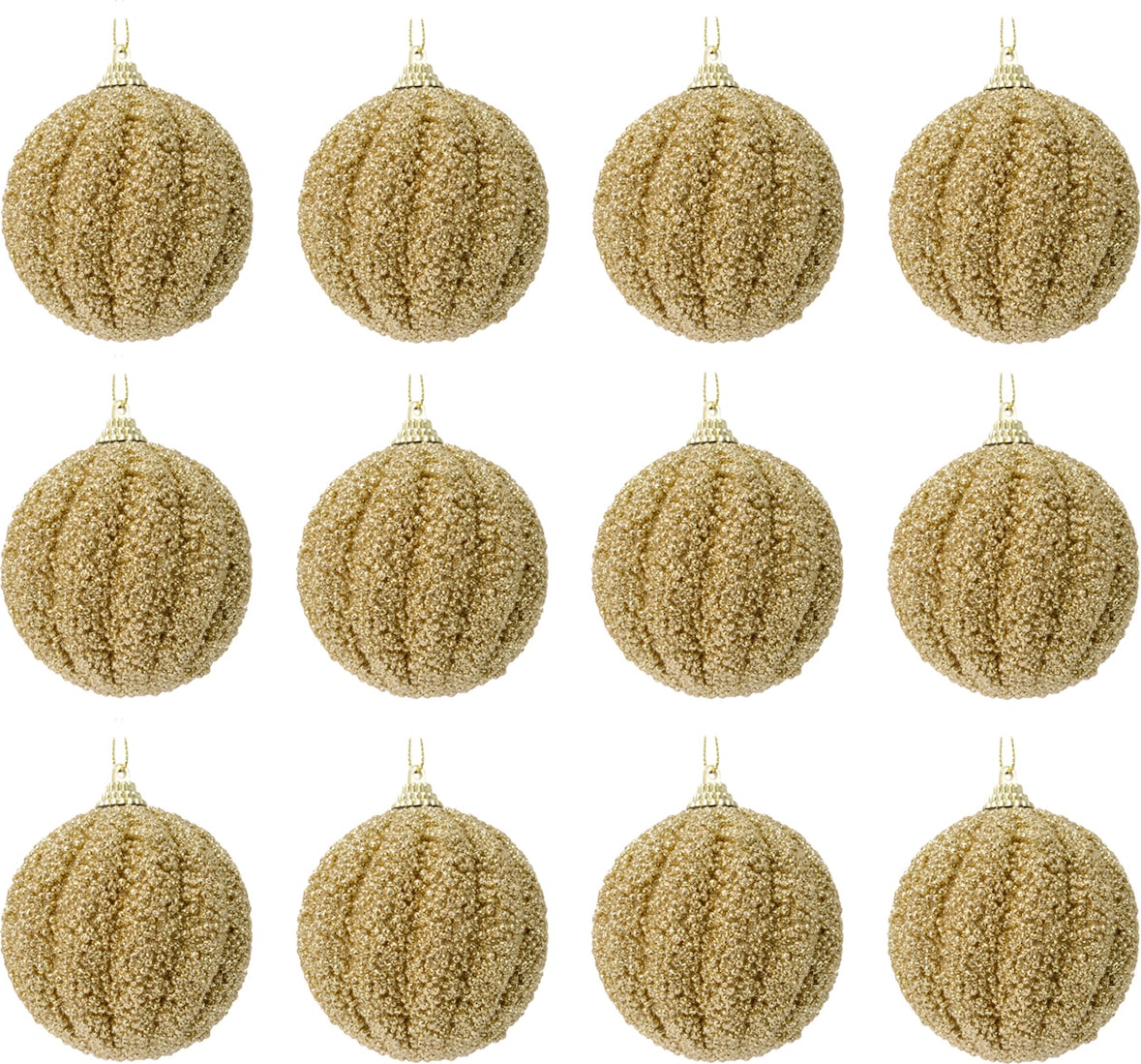 12 Weihnachtskugeln 8cm Kunststoff Glitzer geriffelt Styropor Christbaumkugeln