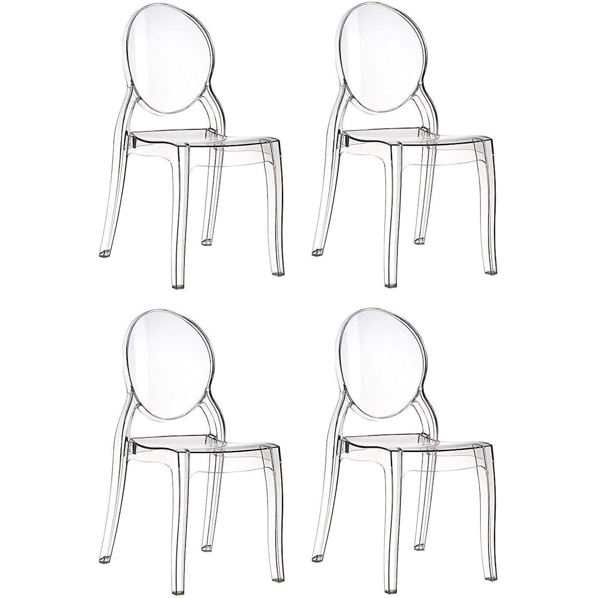 Set di 4 Sedie in Policarbonato Trasparente Cristal Light, Sedie Hotel Casa Ufficio, Design Moderno Elegante, 44 x 45 x 90 cm Trasparente
