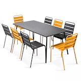 thumbnail of Ensemble table de terrasse et 8 chaises en métal gris et jaune