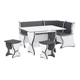 thumbnail of Eckbankgruppe „Argentina“ 4 Tlg. Set Sitzbank Eck-Truhenbank gepolstert + Esstisch klappbar + 2xHocker grau weiß