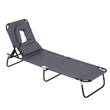 thumbnail of Outsunny Tumbona Plegable con Respaldo Ajustable en 4 Posiciones Tumbona de Jardín con Almohada Marco de Acero y Tela Oxford para Camping 190x56x28 cm