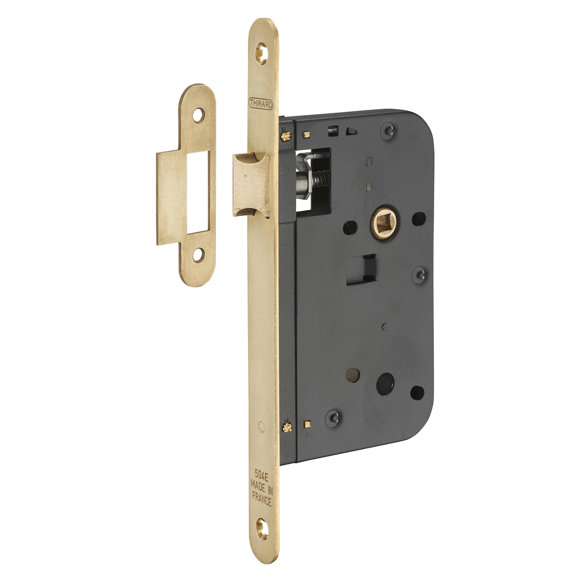 Serrure encastrable pour porte intérieure, axe 60mm, bouts ronds, laiton brossé - THIRARD