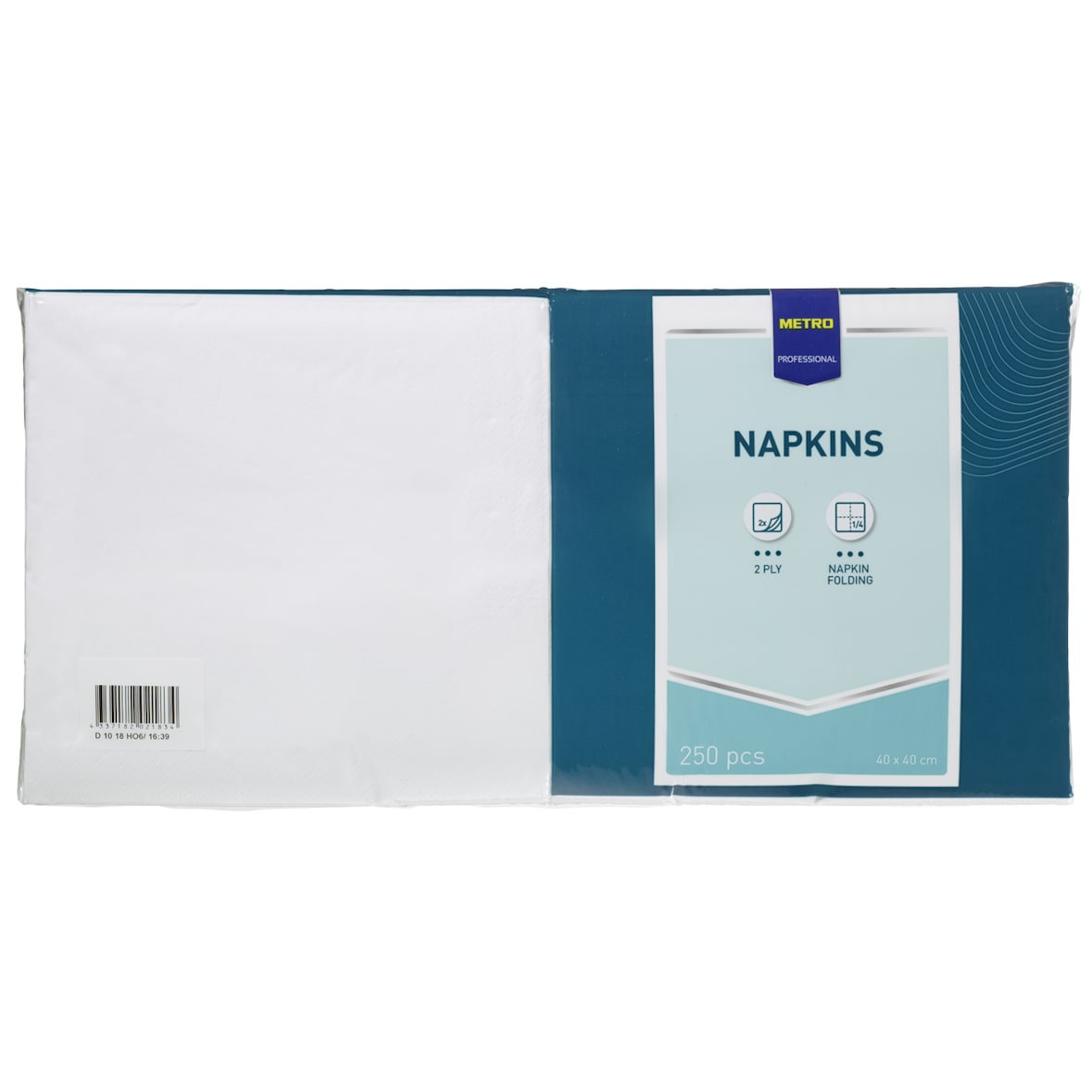 METRO PROFESSIONAL Servetten van cellulose, 40 x 40 cm, 1/4 vouw, 2-laags, wit, 5 x 250 stuks