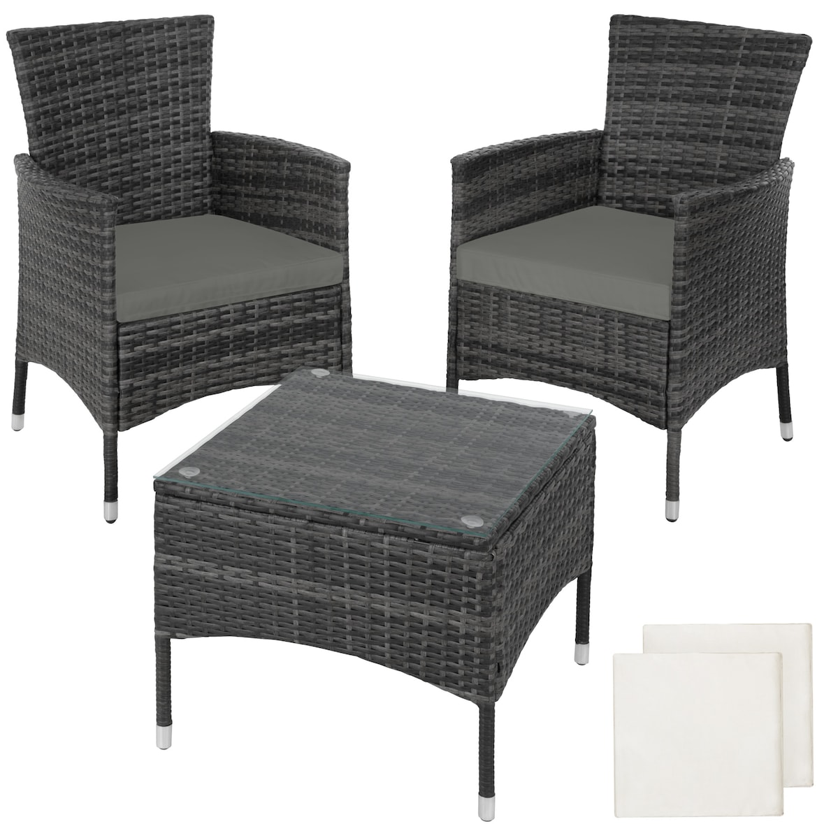 tectake Conjunto de ratán Luzern con 4 fundas  gris - 402864