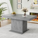 thumbnail of Ausziehbarer Esstisch mit Stauraum 180x80x76 cm Betonoptik Grau, Automatik Teleskopauszug, rechteckig, platzsparend für Essen und Arbeiten