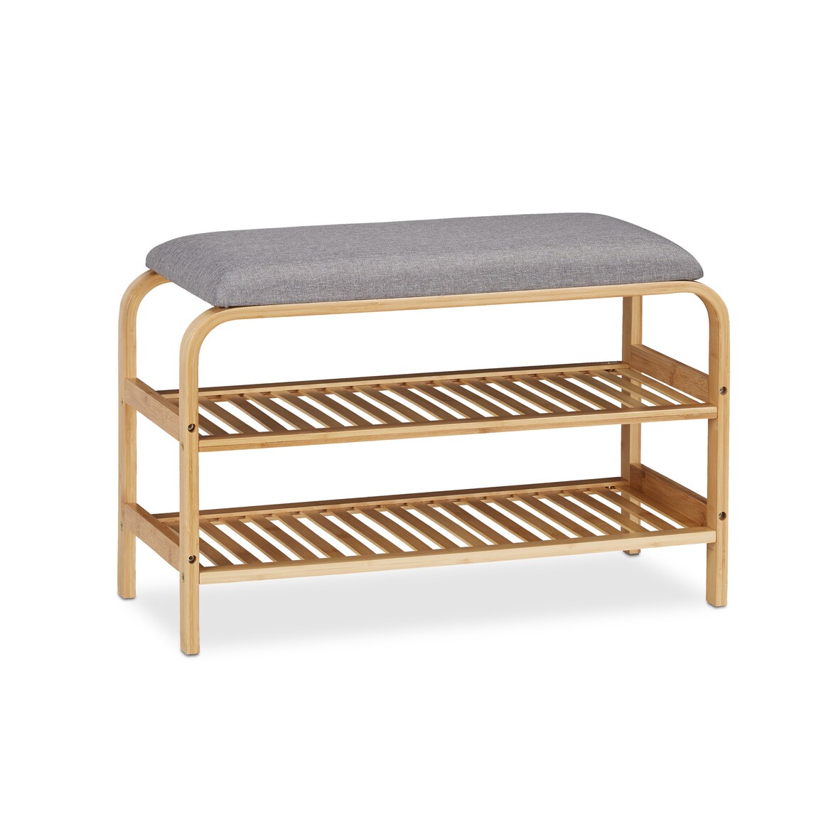 Relaxdays Schuhbank, 6 Paar Schuhe, gepolsterte Sitzfläche, Flur und Garderobe, Schuhaufbewahrung HBT 46x69x30 cm, natur