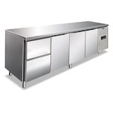 thumbnail of Tavolo refrigerato inox 2 cassetti da 1/2 + 3 porte. Classe C. Sbrinamento automatico. Temperatura -2°C/+8°C. Misure LxPxH 223x70x86 cm. CXF4110TN